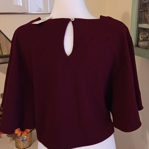 NWT Anthropologie eri & ali Cabernet Cape Sleeve Textured Top - Picture 7 of 13
